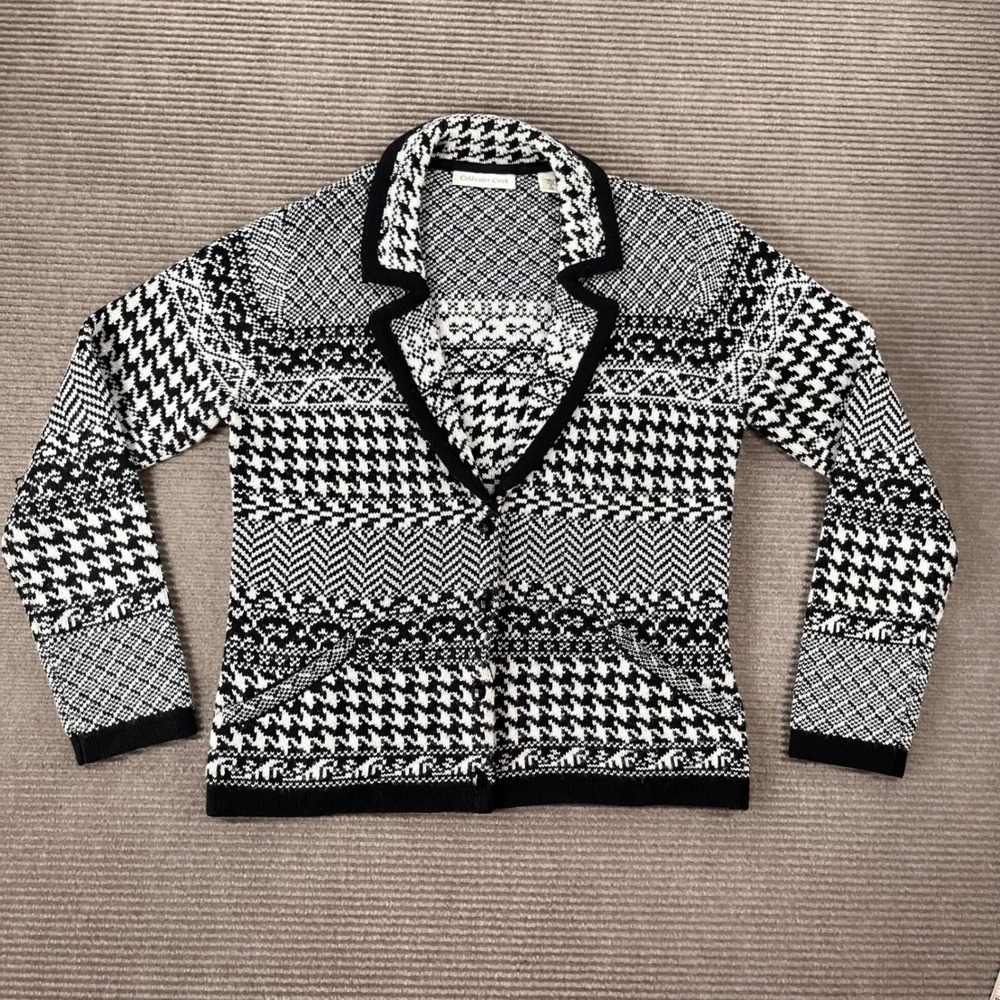 Coldwater Creek Womens Wool Blend Houndstooth Herringbone Cardigan Sweater Sz S
